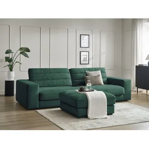 Comparateur de prix : Canapé droit fixe 3 places SIERRA velours avec pouf vert foncé BOBOCHIC
