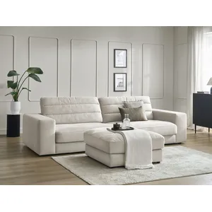 Canapé droit fixe 3 places SIERRA velours avec pouf beige BOBOCHIC pas cher