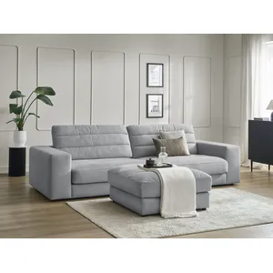 Canapé droit fixe 3 places SIERRA velours avec pouf gris clair BOBOCHIC pas cher