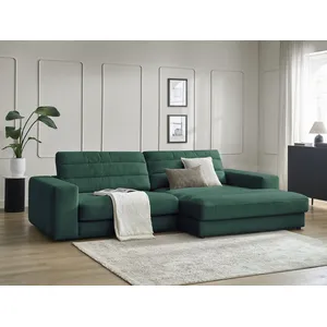 Bobochic canapé d'angle fixe sierra velours vert foncé angle droit SIERRA pas cher