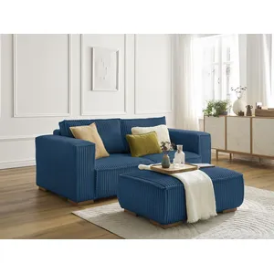 Canapé droit fixe 2 places CHELSEA gros côtelé doux avec pouf Bobochic pas cher