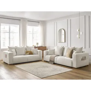 Ensemble canapé droit fixe 3 + 2 places SIDONIE tissu chiné Bobochic pas cher