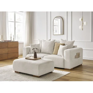 Canapé droit fixe 2 places SIDONIE tissu chiné avec pouf beige BOBOCHIC pas cher