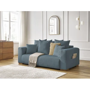 Canapé droit fixe 2 places SIDONIE velours côtelé bleu foncé BOBOCHIC pas cher