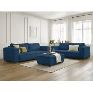 Ensemble canapé droit fixe 3 + 2 places CHELSEA gros velours côtelé avec pouf Bobochic