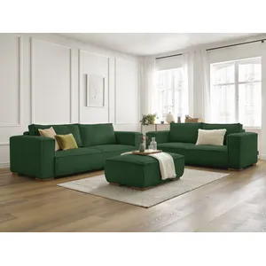 Ensemble canapé droit fixe 3 + 2 places CHELSEA gros velours côtelé avec pouf Bobochic