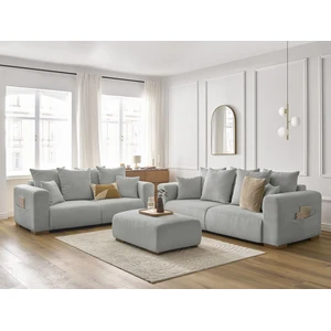 Ensemble canapé droit fixe 3 + 2 places SIDONIE velours côtelé avec pouf Bobochic pas cher