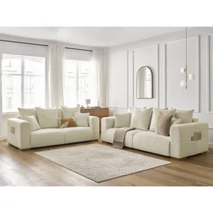 Ensemble canapé droit fixe 3 + 2 places SIDONIE velours côtelé Bobochic pas cher