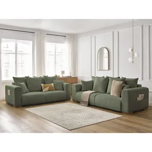 Ensemble canapé droit fixe 3 + 2 places SIDONIE velours côtelé Bobochic pas cher