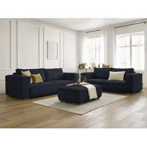 Ensemble canapé droit fixe 3 + 2 places CHELSEA gros velours côtelé avec pouf Bobochic