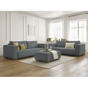 Ensemble canapé droit fixe 3 + 2 places CHELSEA gros velours côtelé avec pouf Bobochic
