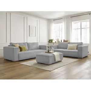 Ensemble canapé droit fixe 3 + 2 places CHELSEA gros velours côtelé avec pouf Bobochic