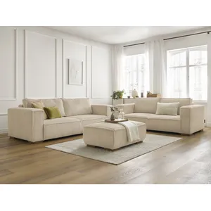 Ensemble canapé droit fixe 3 + 2 places CHELSEA gros velours côtelé avec pouf Bobochic