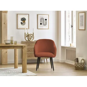 Chaise SOPHIE tissu bouclette et pieds scandinaves noirs orange BOBOCHIC pas cher