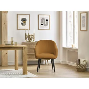 Chaise SOPHIE tissu bouclette et pieds scandinaves noirs jaune BOBOCHIC pas cher