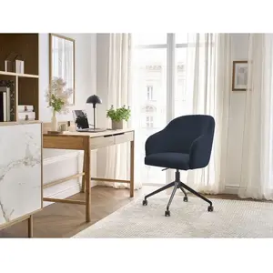 Chaise de bureau SOPHIE tissu bouclette et pietement à roulettes avec hauteur ajustable bleu foncé BOBOCHIC pas cher