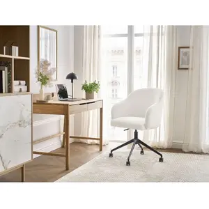 Chaise de bureau SOPHIE tissu bouclette et pietement à roulettes avec hauteur ajustable blanc BOBOCHIC pas cher