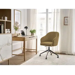 Chaise de bureau SOPHIE tissu velours côtelé et pietement à roulettes avec hauteur ajustable jaune BOBOCHIC pas cher