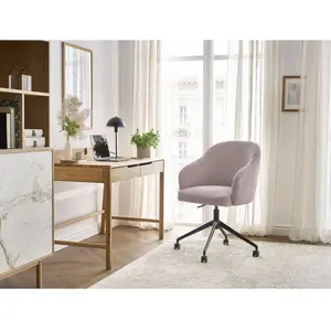 Chaise de bureau SOPHIE tissu velours côtelé et pietement à roulettes avec hauteur ajustable rose BOBOCHIC pas cher