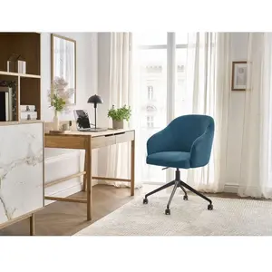 Chaise de bureau SOPHIE tissu velours côtelé et pietement à roulettes avec hauteur ajustable bleu foncé BOBOCHIC pas cher