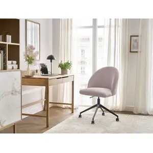 Chaise de bureau LALIE tissu velours côtelé et pietement à roulettes avec hauteur ajustable rose BOBOCHIC pas cher