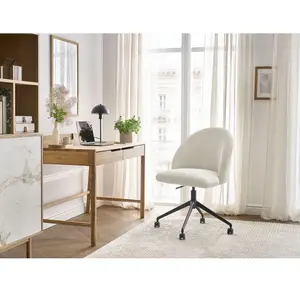 Comparateur de prix : Chaise de bureau LALIE tissu velours côtelé et pietement à roulettes avec hauteur ajustable beige   BOBOCHIC