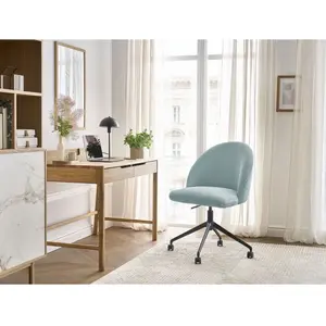 Chaise de bureau LALIE tissu velours côtelé et pietement à roulettes avec hauteur ajustable bleu clair BOBOCHIC pas cher