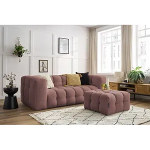 Canapé droit fixe Bobochic Canapé droit fixe 3 places cloud avec pouf Rose