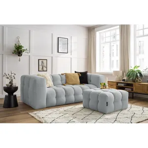 Bobochic canapé droit fixe 3 places cloud avec pouf gris clair CLOUD pas cher