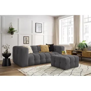 Bobochic canapé droit fixe 3 places cloud avec pouf gris foncé CLOUD pas cher
