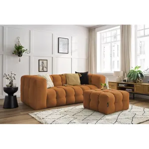 Bobochic canapé droit fixe 3 places cloud avec pouf jaune CLOUD pas cher