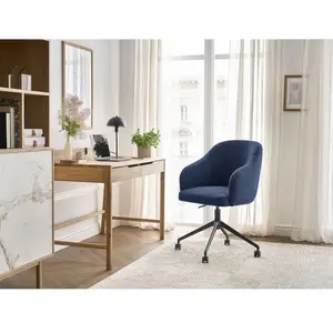 Chaise de bureau SOPHIE tissu texturé et pietement à roulettes avec hauteur ajustable bleu foncé BOBOCHIC pas cher