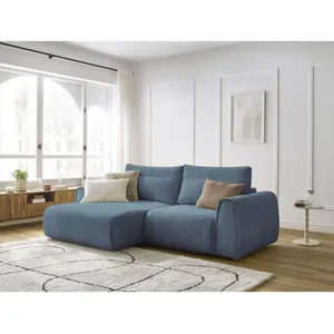 Bobochic canapé d'angle fixe compact aden bleu clair  angle gauche ADEN pas cher