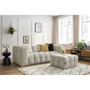 Bobochic - Canapé droit fixe Canapé droit fixe 3 places cloud avec pouf Beige pas cher