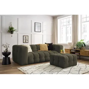 Bobochic - Canapé droit fixe Canapé droit fixe 3 places cloud avec pouf Vert pas cher