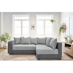 BOBOCHIC Canapé d'angle droit convertible BASILE en velours côtelé gris clair pas cher