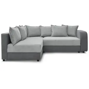 BOBOCHIC Canapé d'angle convertible gauche BASILE velours côtelé gris clair pas cher