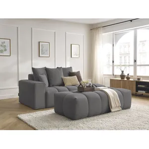 Canapé droit fixe MONT-BLANC tissu chiné avec pouf Bobochic pas cher
