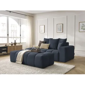 Canapé droit fixe MONT-BLANC tissu chiné avec pouf Bobochic pas cher