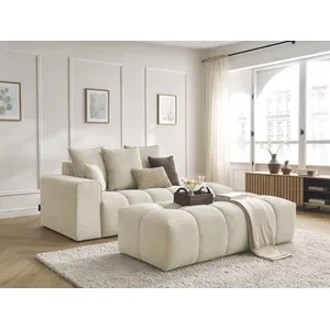 Canapé droit fixe MONT-BLANC velours avec pouf Beige Accoudoir gauche BOBOCHIC TU pas cher