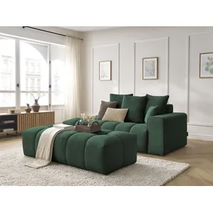 Canapé droit fixe MONT-BLANC velours avec pouf Vert Accoudoir droit BOBOCHIC TU pas cher