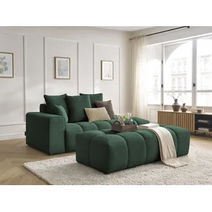 Canapé droit fixe MONT-BLANC velours avec pouf Vert Accoudoir gauche BOBOCHIC TU pas cher