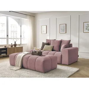 Canapé droit fixe MONT-BLANC velours avec pouf Rose Accoudoir droit BOBOCHIC TU pas cher