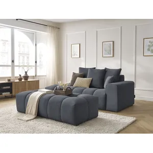 Canapé droit fixe MONT-BLANC velours avec pouf Bobochic pas cher