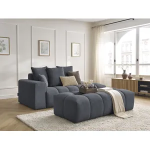 Canapé droit fixe MONT-BLANC velours avec pouf Bobochic pas cher