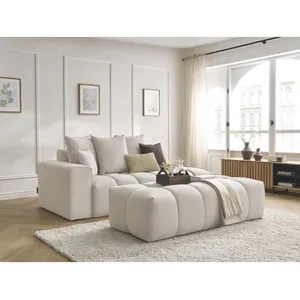 Canapé droit fixe MONT-BLANC tissu chiné avec pouf Bobochic pas cher
