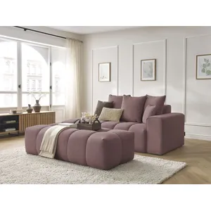 Canapé droit fixe MONT-BLANC tissu chiné avec pouf Bobochic pas cher