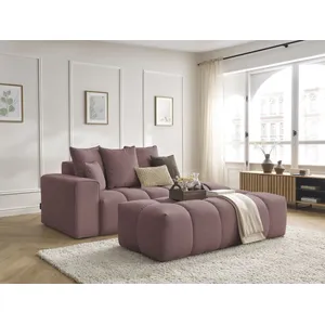 Canapé droit fixe MONT-BLANC tissu chiné avec pouf Bobochic pas cher