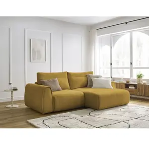Canapé d'angle fixe compact ADEN jaune angle droit BOBOCHIC 3 places pas cher