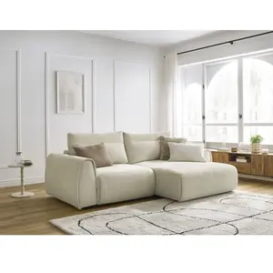 Canapé d'angle fixe compact ADEN beige angle droit BOBOCHIC 3 places pas cher